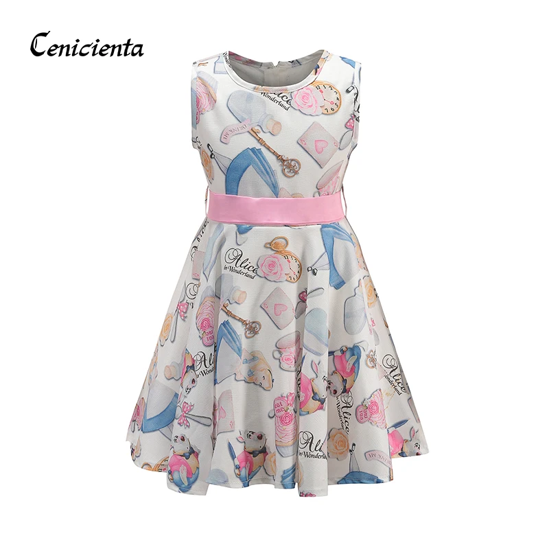 

Cenicienta Baby Girl Clothe for Girls Pink Bow Snow White Cartoon Print Elegant Summer Girl Dress for Casual and Party 3-12 Year