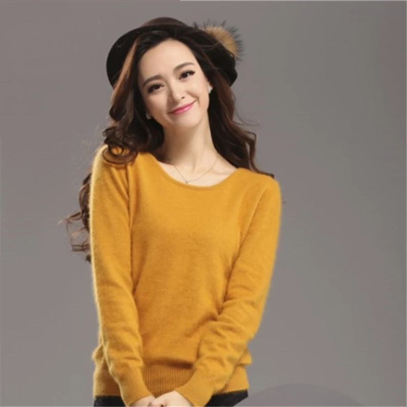 

2019 winter warm sweater female soft and comfortable mink cashmere sweater O-neck knit full-sleeve pullover autumn sweater