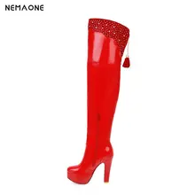 NEMAONE super high heels platform over the knee high boots woman rouned toe black ladies boots party shoes woman large size 43