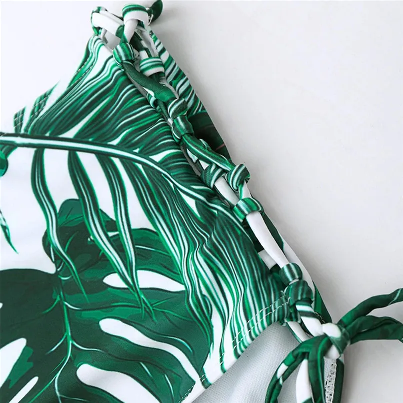 Women Two Pieces Bikini Swimsuit Set Banana leaf Printed Bandage Bathing Suit  Beachwear L M S maillot de bain femme #2p29 (7)