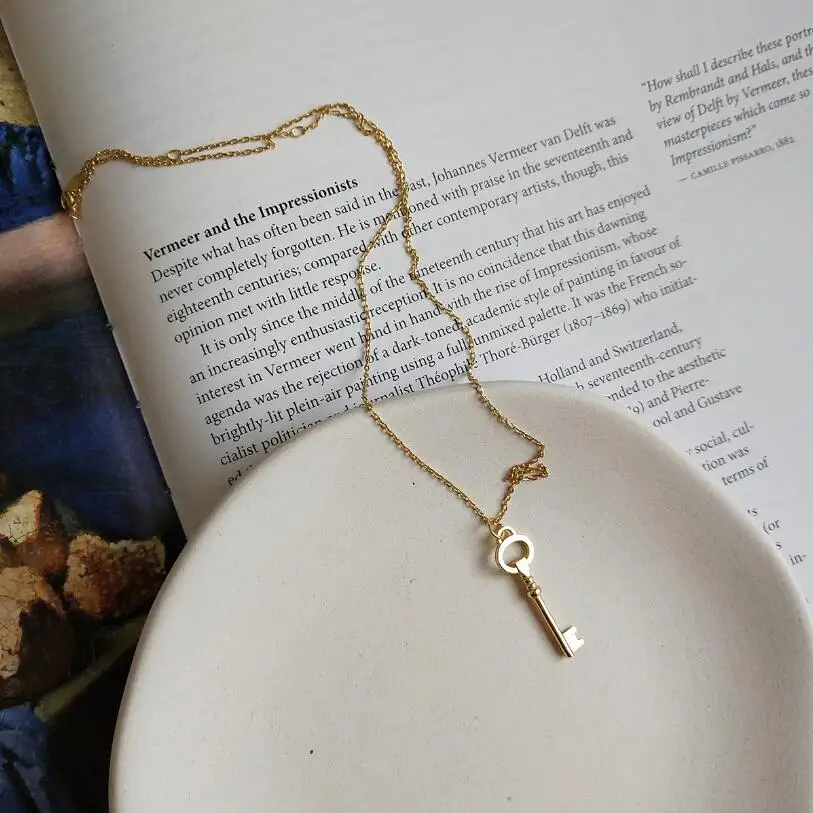 925 пробы серебряный золотой ключ ожерелье с подвеской простое дикое ожерелье для свитера креативное колье ожерелье для женщин хорошее ювелирное изделие колье