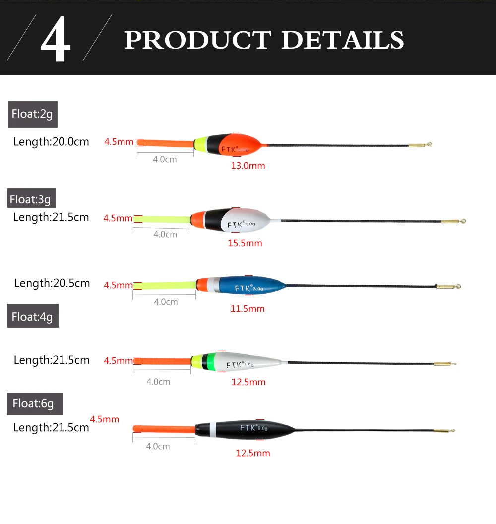 FTK 5 шт. Баргузинский поплавок 2 г, 3 г, 4 г, 6 г Длина 20 см-21,5 см поплавок вертикальный буй поплавок рыболовные снасти для ловли карпа