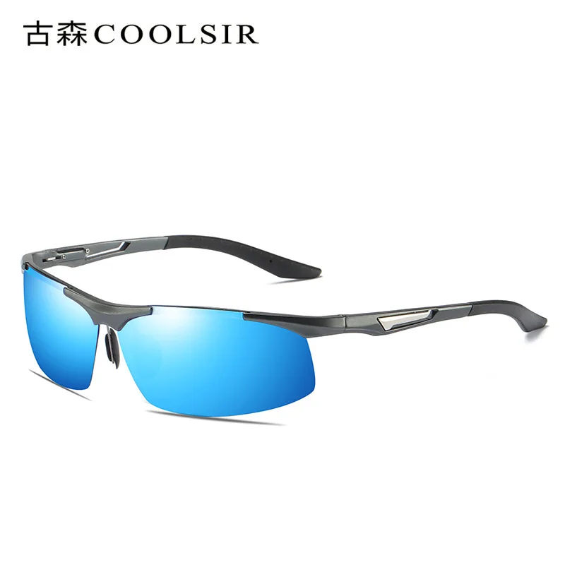Тренд мужские солнцезащитные очки поляризованный, алюминиевый, магниевый дизайн бренда квадратные спортивные солнцезащитные очки вождения зеркала мужские очки для рыбалки - Цвет линз: grey-blue