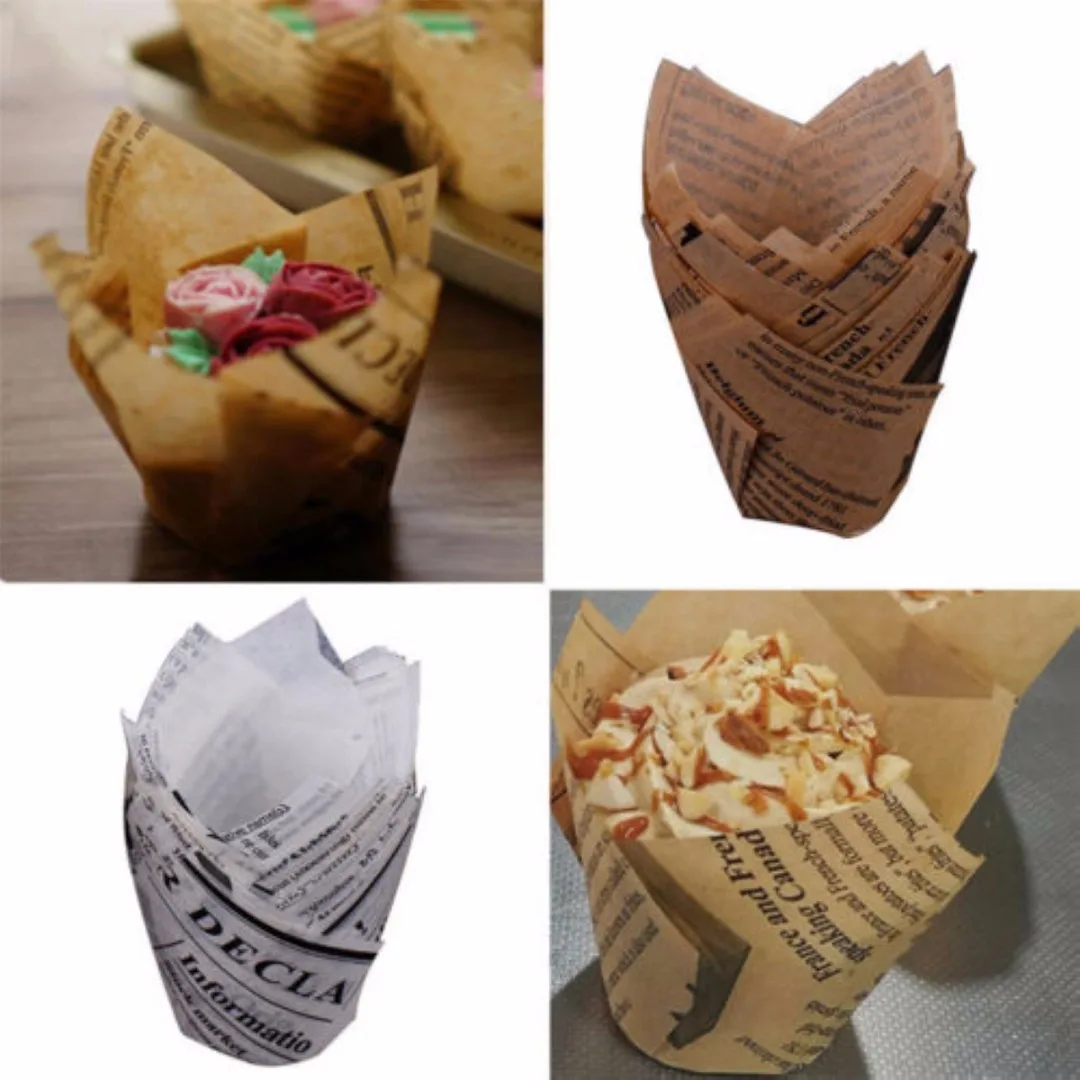 JX-LCLYL 50Pcs DIY Tulips Cupcake Liners Paper Cake Baking Cup Muffin Cases Weeding Party