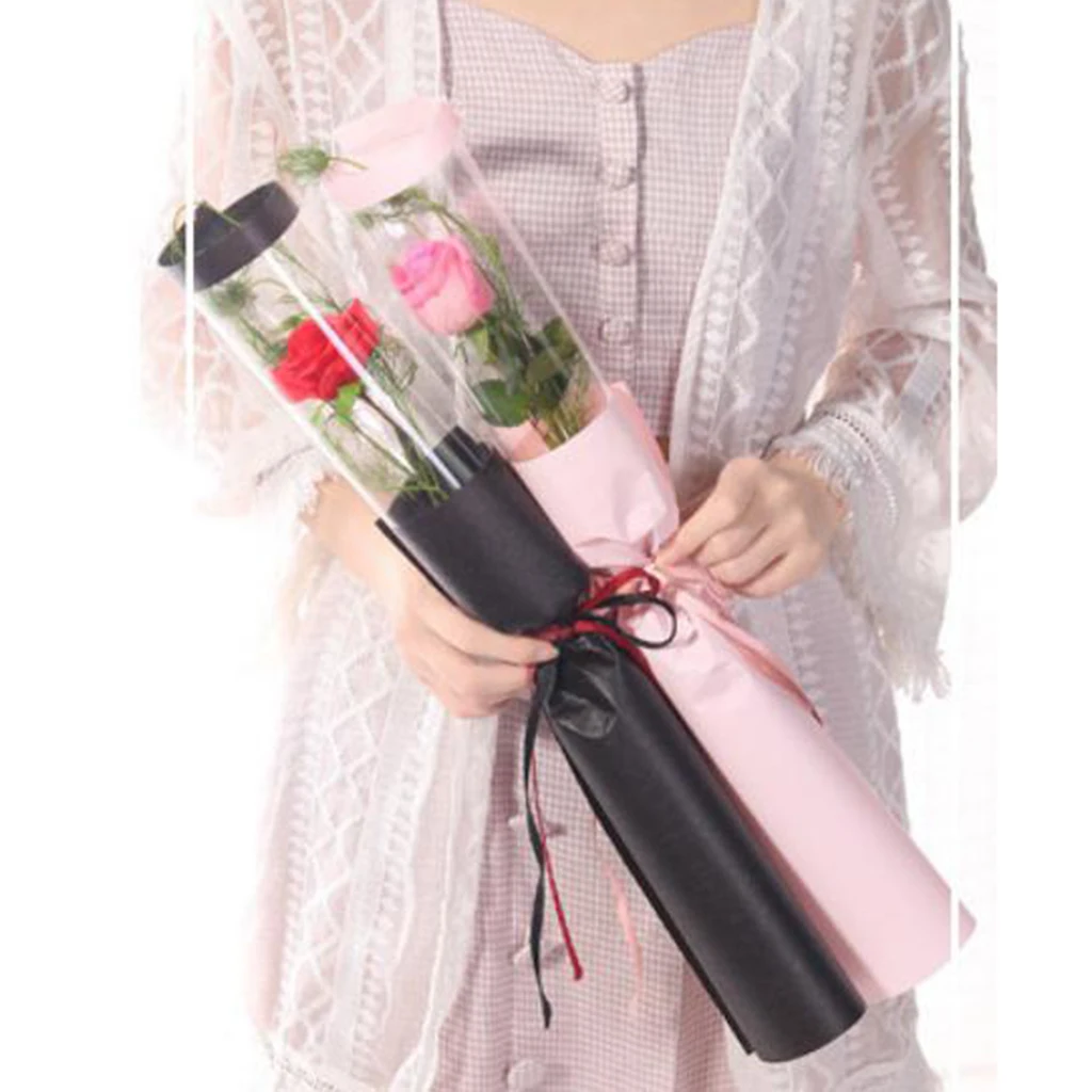 20pcs 58x30cm Rose Single Flower Bag Bouquet Wrapping Paper Plastic Paper Bags Boxes Cases For Flowers Gifts Packaging