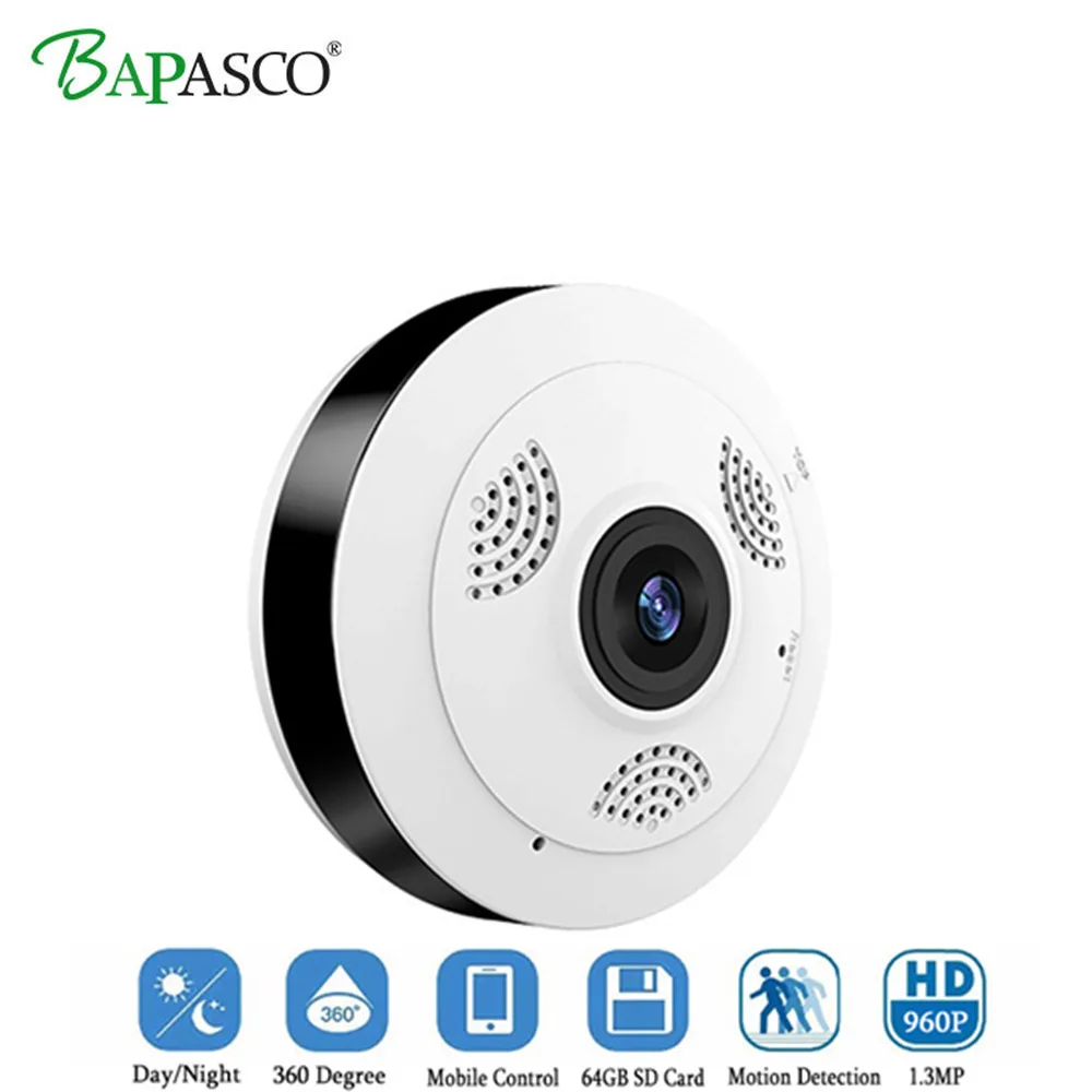 

BAPASCO 360 Degree Wi-fi IP Camera FishEye HD 960P 1.3MP Smart Panoramic P2P Wireless IP Camera Home Security Mini Baby Monitor