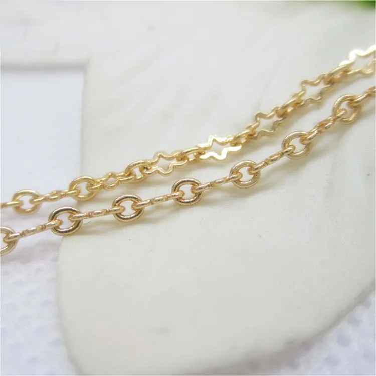 

2 Meters 2.5MM 24K Champagne Gold Color Copper Oval and Wave Link Necklace Chains High Quality Diy Jewelry Findings Accessories