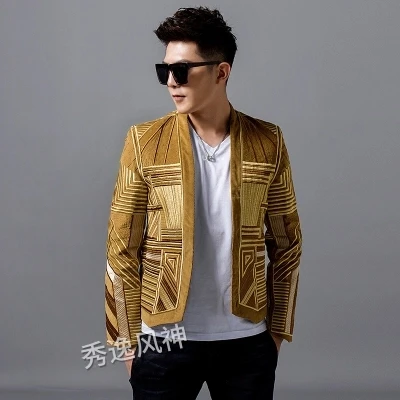 

100%real men fashion embroidery event/stage performance short tuxedo jacket/stage performance/ASIA SIZE
