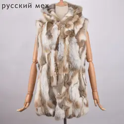 Жилет из натурального кроличьего меха с капюшоном из кроличьего меха, зимняя куртка из натурального меха для женщин, модные пальто из