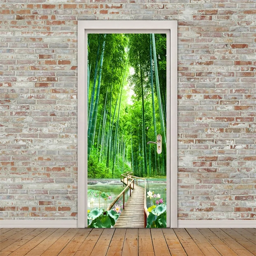 

3D Door Stickers Kaleidoscope Mediterranean Style Color Black and White Tiles Mosaic Bedroom Wooden Door Home Decoration Paste