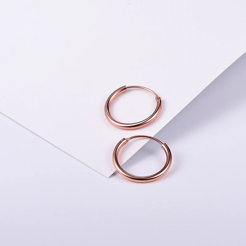 Серьги кольца женские круглые из серебра 925 пробы цвета розового