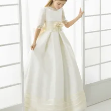 Коллекция года, Новые Платья с цветочным узором для Девочек Пышные Платья в пол с бантом для девочек платья для первого причастия для девочек, vestidos De Comunion