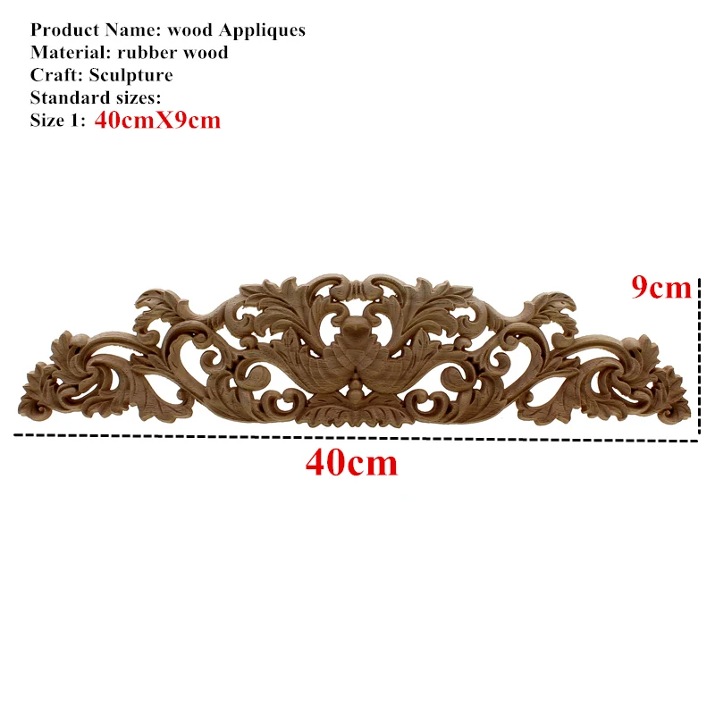 VZLX классическая деревянная аппликация деревянная резная Onlay наклейка с резьбой по дереву для украшения дома аксессуары мебель двери декор скульптуры - Цвет: 40cmX9cm