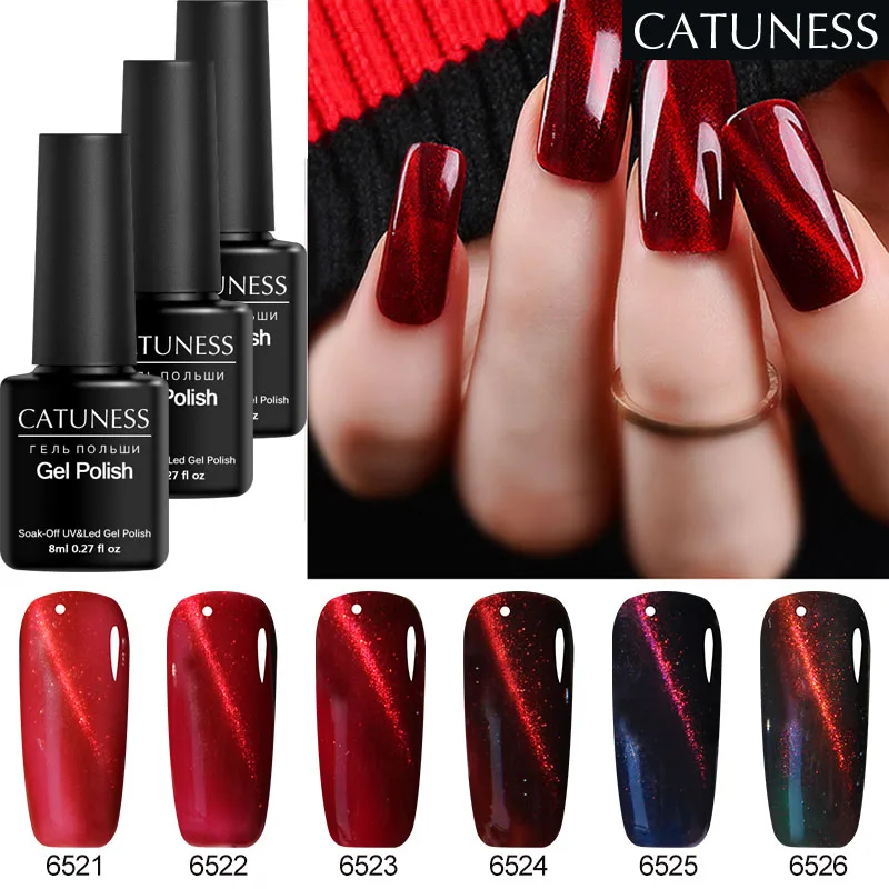 CATUNESS 8ml UV Nail Gel Polish Red Cat Eye Gel Polish Long