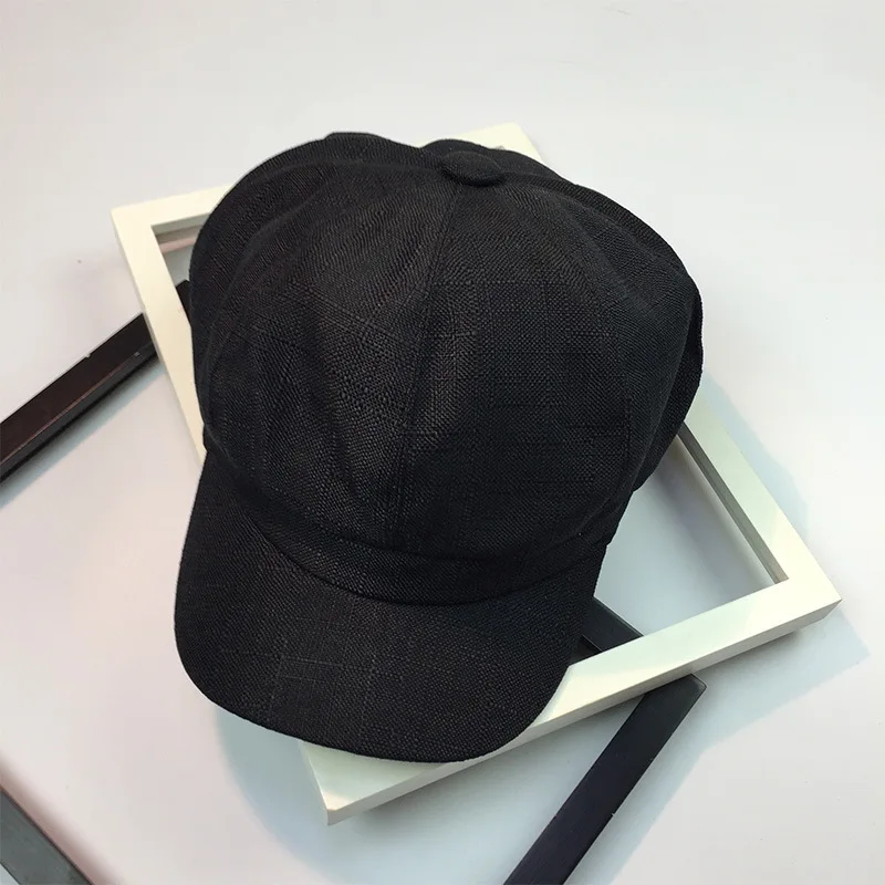 Новая кепка газетчика, осенний Летний солнцезащитный щит, легкий берет для тела, восьмиугольная шляпа для мужчин и женщин, льняные шляпы - Цвет: Черный