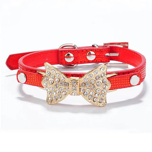 Design Crystal Diamond Dog Collar Bling Rhinestone Bow Tie Fancy