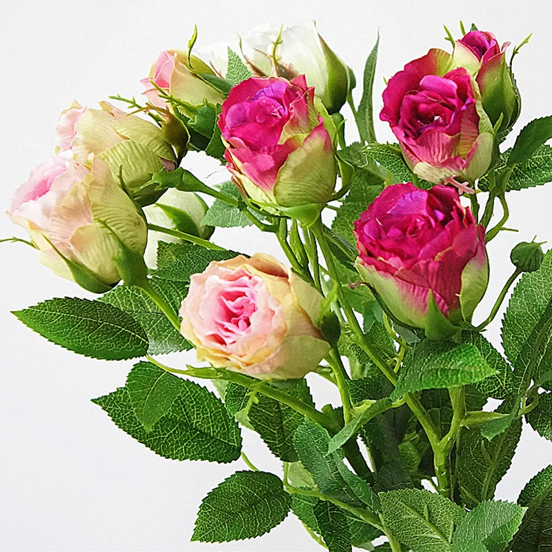 4 головки, искусственная розовая Цветочная ветка, шелк, настоящее прикосновение, имитация, искусственные розы, цветы для свадьбы, вечеринки, украшения дома, фермы