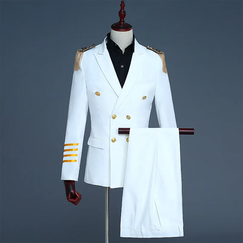 Белый двубортный Свадебный фрак жениха костюм для мужчин сценический косплей костюм капитана Homme вечернее Пром мужские костюмы с брюками XXL - Цвет: white