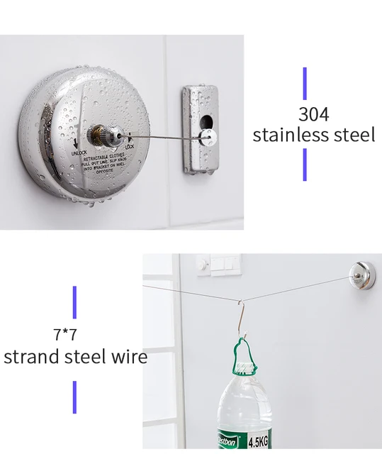 2.85m Adjustable Stainless Steel Retractable Clothesline