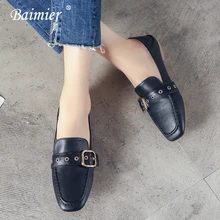 Baimier/ г., женские лоферы с квадратным носом и золотыми пряжками, женская обувь без шнуровки, женская повседневная обувь из мягкой кожи на плоской подошве с заклепками