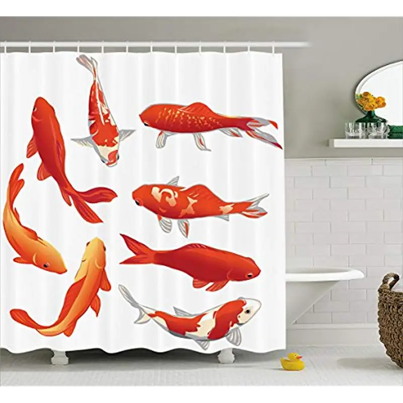 

Vixm Ocean Animal Shower Curtain Legendary Koi Fish Band Chinese Good Fortune and Power Icon Tranquil Fabric Bath Curtains