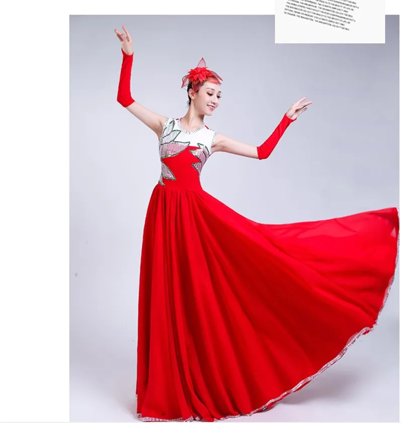 Красное длинное платье для танцев с открытой юбкой, большое платье для танцев, испанская коррида, танцевальный костюм для сцены, танцевальный костюм с блестками, H589