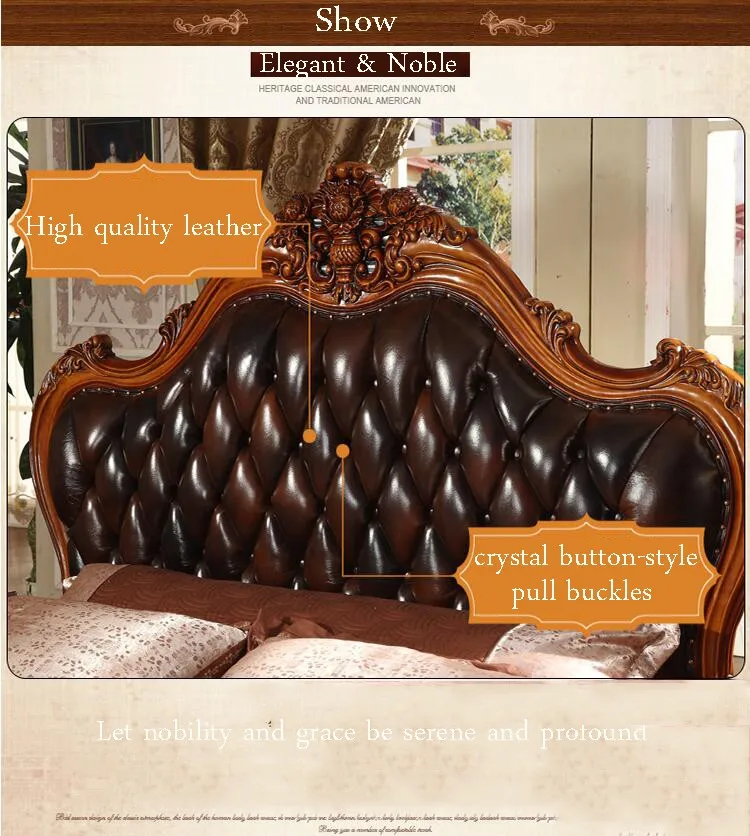 Современная Европейская кровать из массива дерева модная резная натуральная кожа французская мебель для спальни 10234