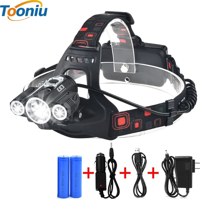 

Head Lamp 3x T6 3 Lamps 4 Dimmable Mode Waterproof Powerful LED Headlamp Flashlight Car-charger Rechargeable Battery Headlamp