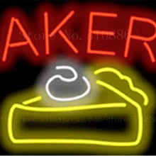 Пользовательский булочно w/торт Графический неоновая вывеска реального Стекло трубки Дисплей свет лампы декоративные пивной бар лампы магазин декора признаки 1" x 15"