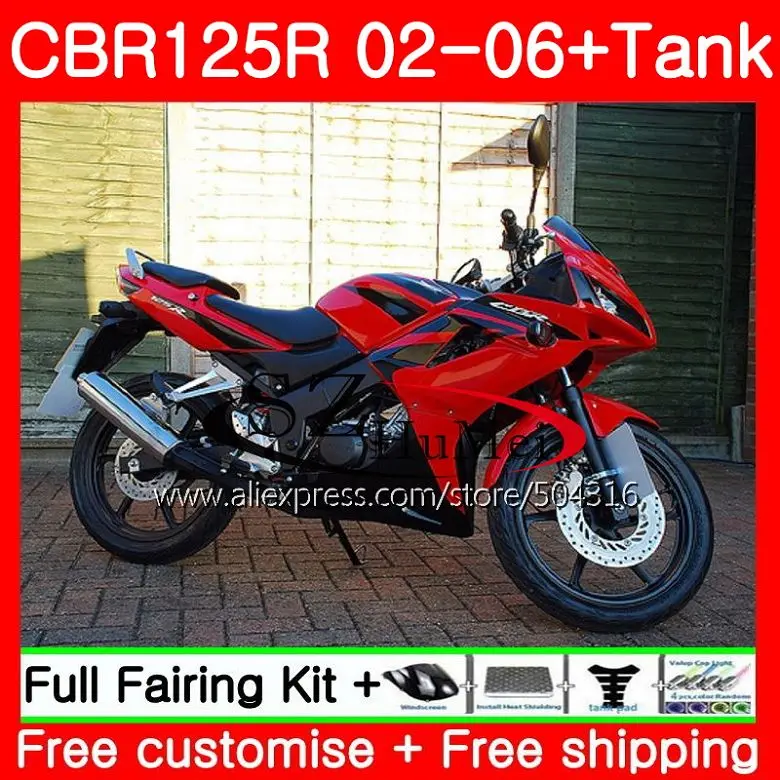 Корпус+ бак для HONDA CBR-125R 125CC CBR125RR CBR125R 02 03 04 05 06 62SH7 CBR красный blk 125R 2002 2003 2004 2005 2006 обтекателя - Цвет: No.  1