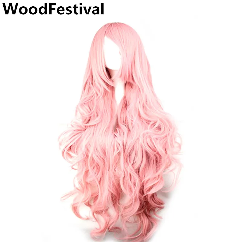 Продажа WoodFestival розовый желтый фиолетовый синтетические парики для женщин термостойкие Высокая температура волокна Косплей Длинные Волнистые 100 см...