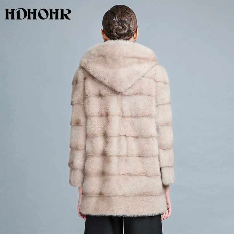 HDHOHR новые шубы из натурального меха женские шубы из натурального меха норки модные теплые зимние короткие меховые куртки с капюшоном Длинные рукава