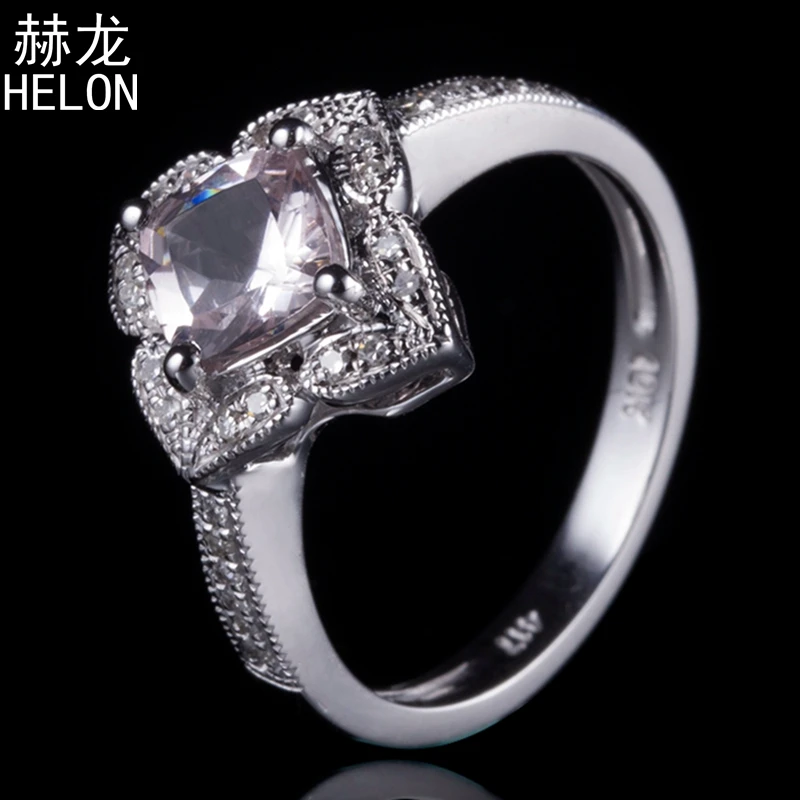 Твердое 10 к белое золото безупречное 6,5 мм Огранка розовый морганит натуральный бриллиант обручальное элегантное женское Ювелирное кольцо Твердое 10 к белое золото безупречное 6,5 мм Огранка розовый морганит натуральный бриллиант обручальное элегантное женское Ювелирное кольцо