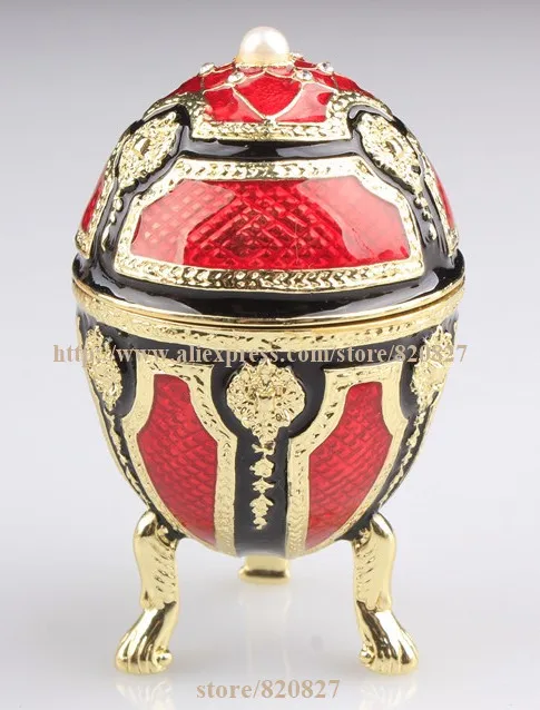 

Vintage Egg Trinket Box Egg Trinket Box with Pearl and Crystals Easter Egg Trinket Box Faberge-Style Collectible Enameled Egg