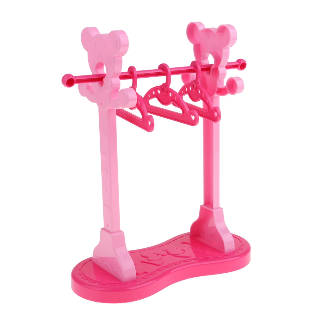 DIY Assembled Plastic Clothes Hanging Shelf &3 Pieces Clothes Hanger for Mellchan Doll Bedroom Decoration