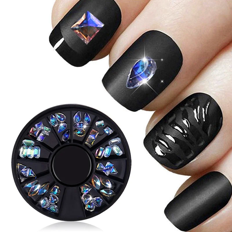 

12 Grid Mixed Acrylic Rhinestones Eye Shape Crystal AB Flat Back Nail Rhinestone 3D Non HotFix Nail Art Decoration DIY Tool