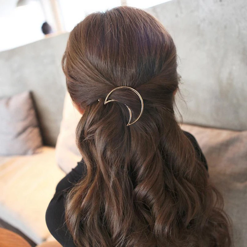 

Fashion Women Hair Accessories New Simple Geometric Hairpins Triangle Moon Round Barrettes Gold Sliver Metal Hair Clips Headwear