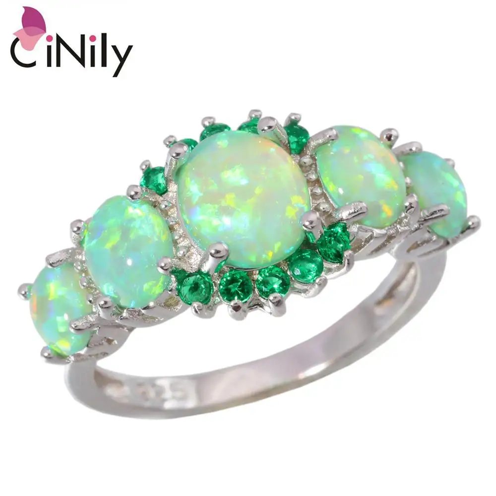 CiNily Аутентичные. 925 пробы Серебряное кольцо, созданное зеленым огненным опалом изумрудом, опт для женщин, Ювелирное кольцо, Размер 7-8 SR005 - Цвет камня: Green