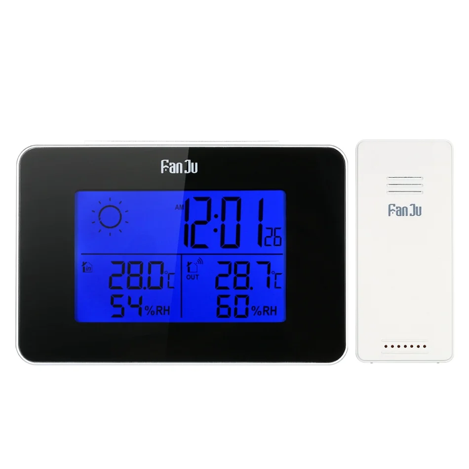 Беспроводной цифровой Температура Влажность Время функция настенные часы Крытый Метеостанция метр тестер LCD подсветка часы - Цвет: Черный