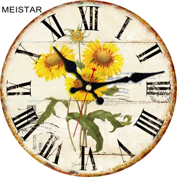 

MEISTAR Shabby Chic Flower Design Clock Silent Cafe Office Bar Kitchen Saat Home Decor Wall Art 4 Size Large Vintage Wall Clock