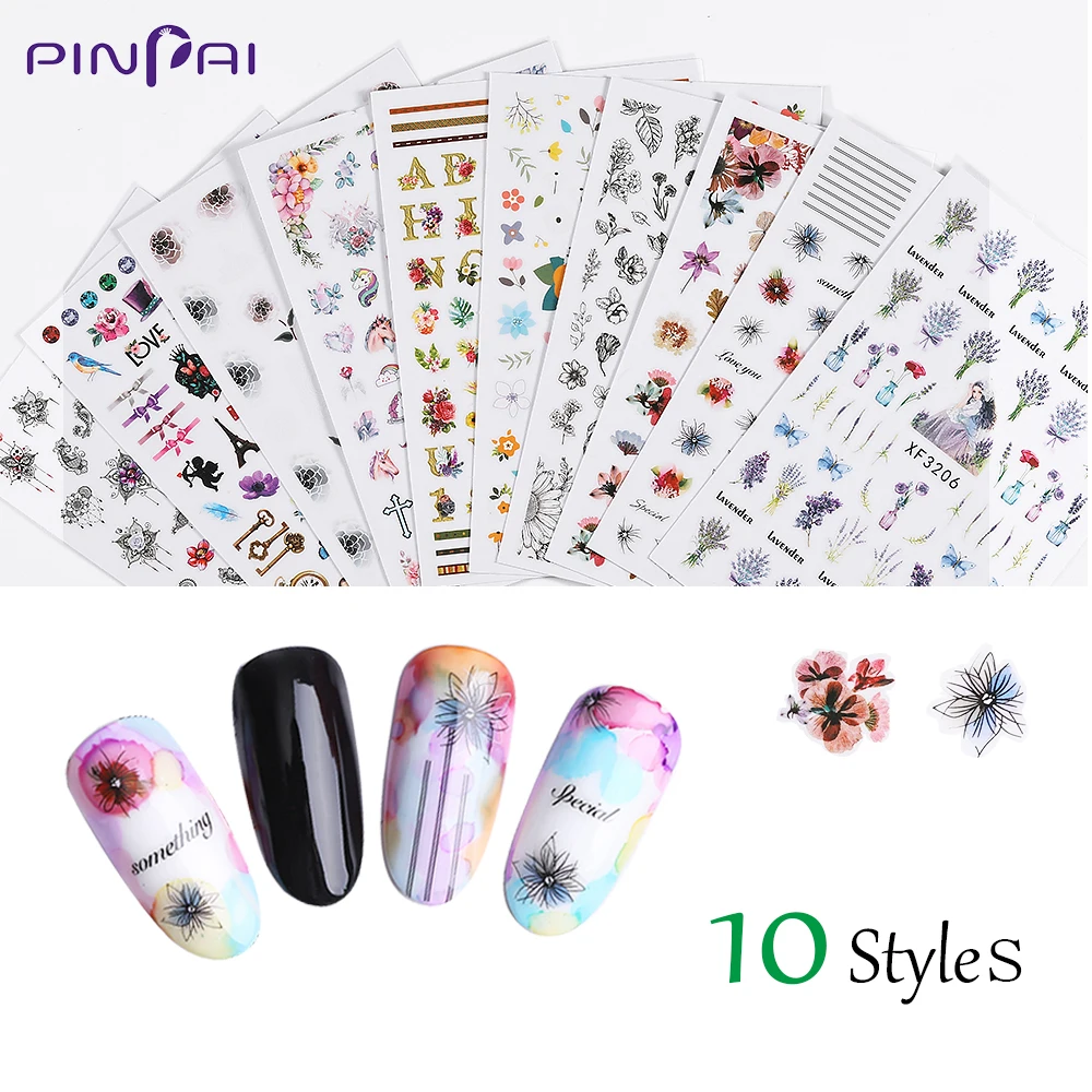 

10 Type Fashion Waterproof Nail Art Sticker Adhesive Lavender Flower Alphabet Love 3D Manicure Decoration Wraps Nails Tips Decal