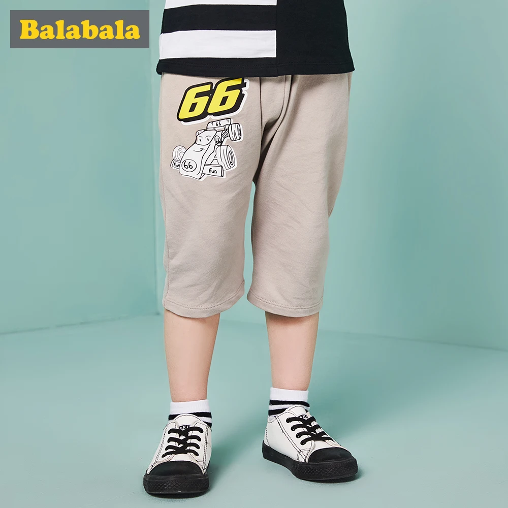 

Balabala Boy Carf-Length Pants Fashion Racing Print Toddlers Casual Loose Trousers Summer Cotton Bottoms
