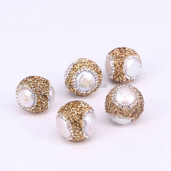 

10PCS ZYZ293-9060 Nature Pearl beads pave rhinestone connector rondelle spacer bead for DIY Making Bracelet necklace Findings