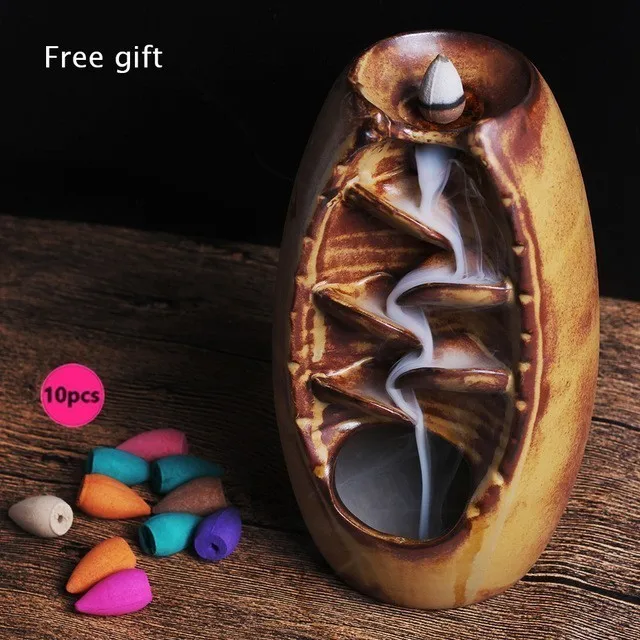 

Incense Burner Backflow Incense Ceramic Craft Incense Ddiffuser Home Office Mountain River Handicraft Incense Holder Mother gift
