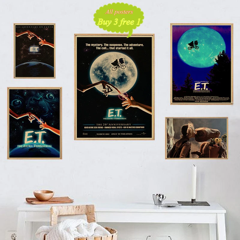 E T the Extra Terrestrial Science fiction cartoon Home Furnishing  decoration Kraft Movie retro Poster Drawing core Wall stickers|Miếng dán  tường| - AliExpress