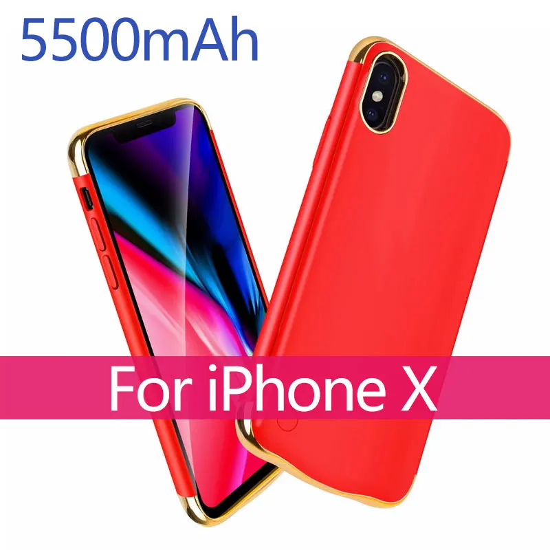 5500 мАч чехол для внешнего зарядного устройства для iPhone X XS 6000 мАч чехол для зарядки аккумулятора телефона для iPhone XR XS MAX - Цвет: Red
