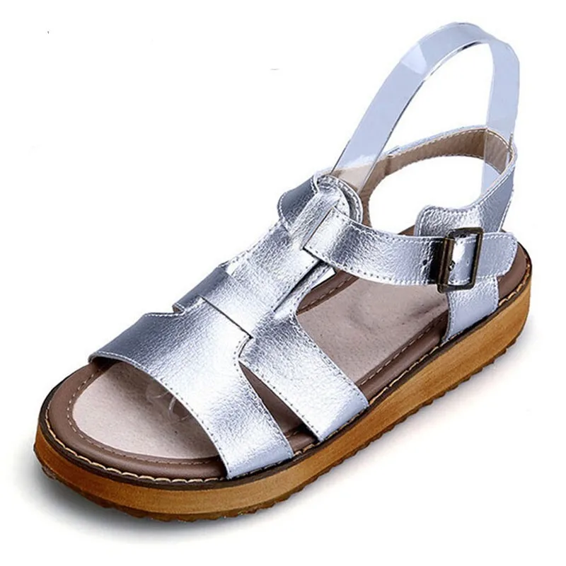 Silver-Gladiator-Sandals-2016-Summer-Platform-Flip-Flops-Genuine-Leather-Creepers-Shoes-Woman-Buckle-Flats-Size