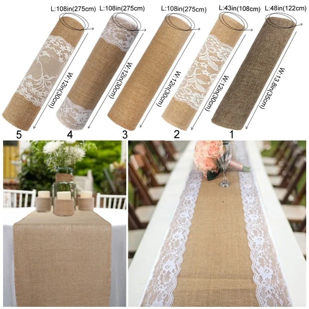 

Vintage Natural Burlap Jute Linen Table Runner Christmas Wedding Champagne Table Runners Dining Room Restaurant Table Decor