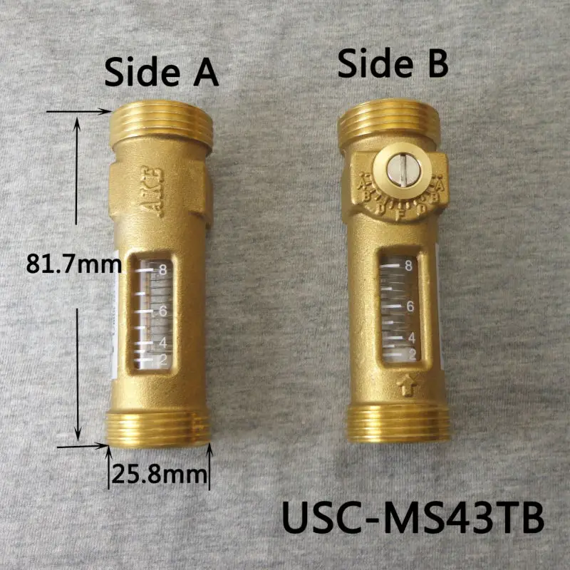 USC MS43TB Direct Reading Flow Meter (Flowmeter) Copper Material G3/4" Male and G3/4" Male