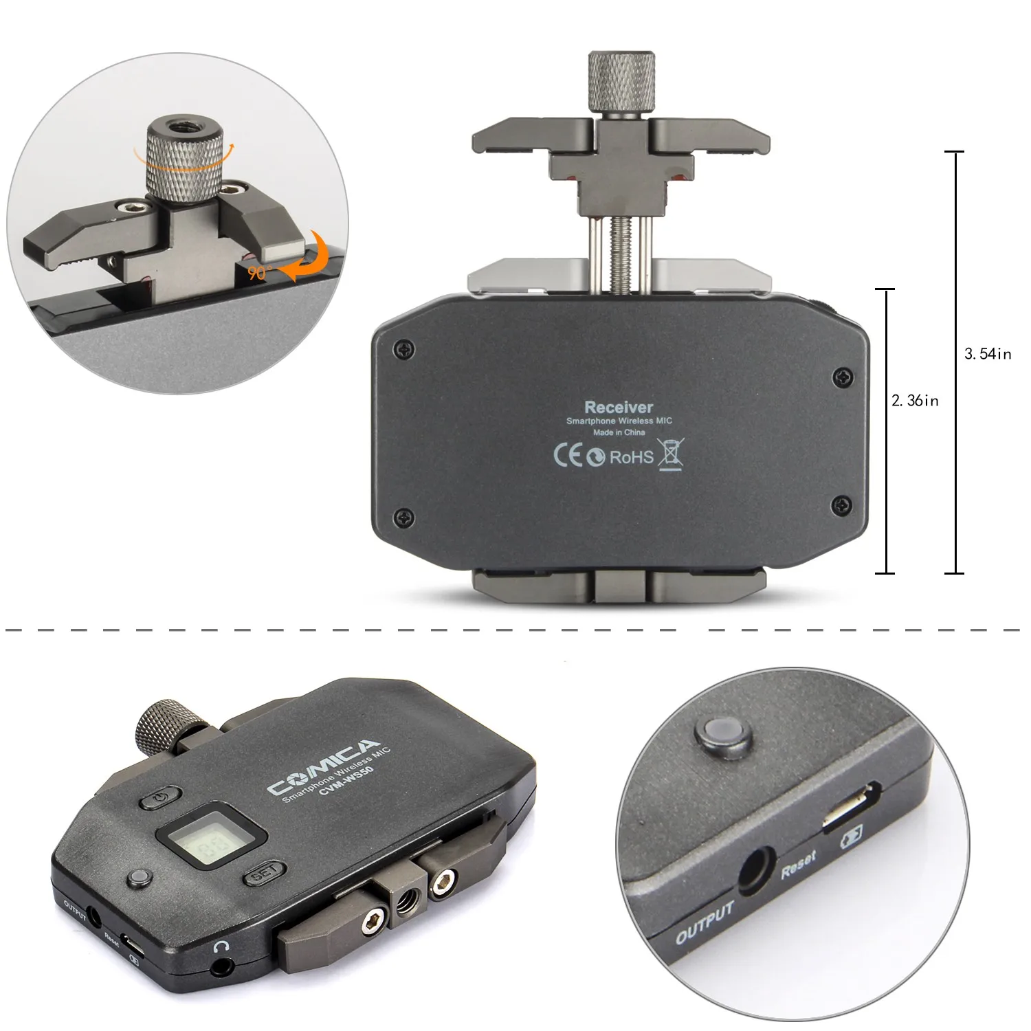  Comica CVM-WS50(B) Wireless Lavalier Microphone External lapel Mic with Handle Grip for iphone Came